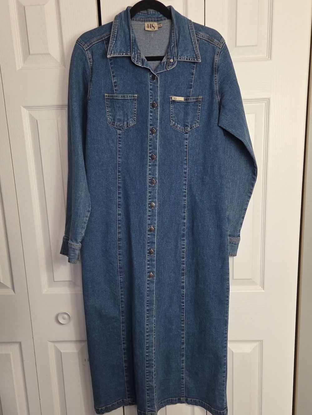 Classic Blue Denim Button-Front Maxi Dress by